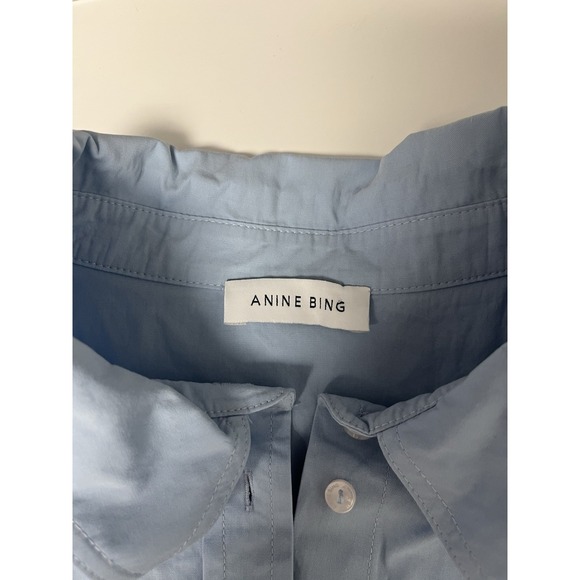 ANINE BING Mika Shirt Blue Medium Oversized Button Up Collar Drop Shoulder - Picture 9 of 12